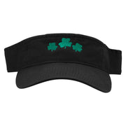 Clover Leaves Embroidered Pro Style Cotton Twill Washed Visor - Black OSFM