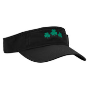 Clover Leaves Embroidered Pro Style Cotton Twill Washed Visor - Black OSFM