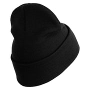 US Air Force Veteran with Flag Logo Embroidered 12 Inch Solid Knit Cuff Long Beanie Made in USA - Black OSFM