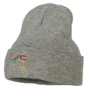 Reindeer Outline Embroidered Long Knitted Beanie