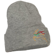 Reindeer Outline Embroidered Long Knitted Beanie