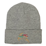 Reindeer Outline Embroidered Long Knitted Beanie