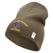 1st Marine Division Retired Symbol Embroidered 8 Inch Solid Knit Short Beanie Made in USA - Olive OSFM