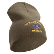 1st Marine Division Retired Symbol Embroidered 8 Inch Solid Knit Short Beanie Made in USA - Olive OSFM