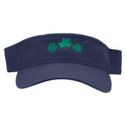 Clover Leaves Embroidered Pro Style Cotton Twill Washed Visor - Navy OSFM