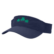 Clover Leaves Embroidered Pro Style Cotton Twill Washed Visor - Navy OSFM