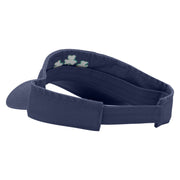 Clover Leaves Embroidered Pro Style Cotton Twill Washed Visor - Navy OSFM