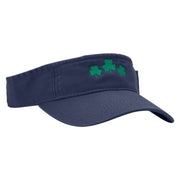 Clover Leaves Embroidered Pro Style Cotton Twill Washed Visor - Navy OSFM