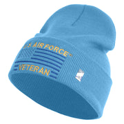 US Air Force Veteran with Flag Logo Embroidered 12 Inch Solid Knit Cuff Long Beanie Made in USA - Carolina-Blue OSFM