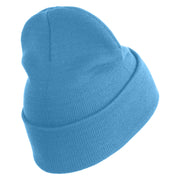 US Air Force Veteran with Flag Logo Embroidered 12 Inch Solid Knit Cuff Long Beanie Made in USA - Carolina-Blue OSFM