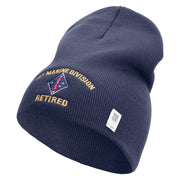 1st Marine Division Retired Symbol Embroidered 8 Inch Solid Knit Short Beanie Made in USA - Navy OSFM