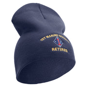 1st Marine Division Retired Symbol Embroidered 8 Inch Solid Knit Short Beanie Made in USA - Navy OSFM