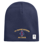 1st Marine Division Retired Symbol Embroidered 8 Inch Solid Knit Short Beanie Made in USA - Navy OSFM