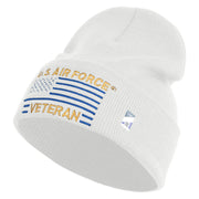 US Air Force Veteran with Flag Logo Embroidered 12 Inch Solid Knit Cuff Long Beanie Made in USA - White OSFM