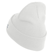 US Air Force Veteran with Flag Logo Embroidered 12 Inch Solid Knit Cuff Long Beanie Made in USA - White OSFM