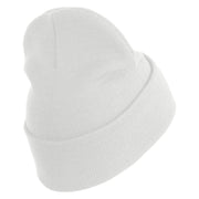 US Air Force Veteran with Flag Logo Embroidered 12 Inch Solid Knit Cuff Long Beanie Made in USA - White OSFM