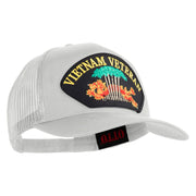 Vietnam Veteran Dragon Patched Solid Cotton Twill 5 panel Mesh Back Cap - White OSFM