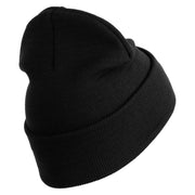 US Air Force Retired with Flag Logo Embroidered 12 Inch Solid Knit Cuff Long Beanie Made in USA - Black OSFM