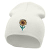 Summer Sunfower Embroidered 8 inch Acrylic Short Blank Beanie - White OSFM