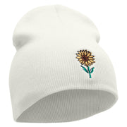 Summer Sunfower Embroidered 8 inch Acrylic Short Blank Beanie - White OSFM