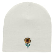 Summer Sunfower Embroidered 8 inch Acrylic Short Blank Beanie - White OSFM