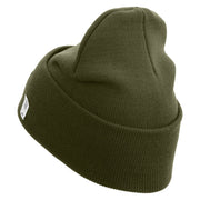 U.S. Marine Corps 1st Marine Division Logo Embroidered 12 Inch Solid Knit Cuff Long Beanie Made in USA - Olive OSFM