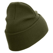 U.S. Marine Corps 1st Marine Division Logo Embroidered 12 Inch Solid Knit Cuff Long Beanie Made in USA - Olive OSFM
