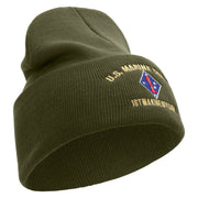 U.S. Marine Corps 1st Marine Division Logo Embroidered 12 Inch Solid Knit Cuff Long Beanie Made in USA - Olive OSFM