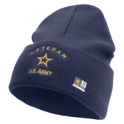Licensed US Army Veteran Military Embroidered 12 Inch Solid Knit Cuff Long Beanie Made in USA - Navy OSFM