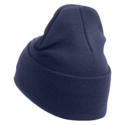 Licensed US Army Veteran Military Embroidered 12 Inch Solid Knit Cuff Long Beanie Made in USA - Navy OSFM