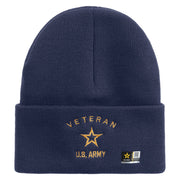 Licensed US Army Veteran Military Embroidered 12 Inch Solid Knit Cuff Long Beanie Made in USA - Navy OSFM