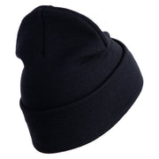 US Air Force Retired with Flag Logo Embroidered 12 Inch Solid Knit Cuff Long Beanie Made in USA - Navy OSFM