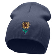 Summer Sunfower Embroidered 8 inch Acrylic Short Blank Beanie - Navy OSFM