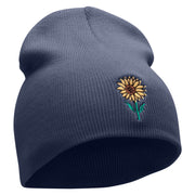 Summer Sunfower Embroidered 8 inch Acrylic Short Blank Beanie - Navy OSFM