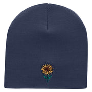 Summer Sunfower Embroidered 8 inch Acrylic Short Blank Beanie - Navy OSFM