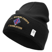 U.S. Marine Corps 1st Marine Division Logo Embroidered 12 Inch Solid Knit Cuff Long Beanie Made in USA - Black OSFM