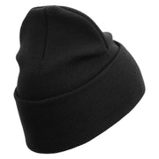 U.S. Marine Corps 1st Marine Division Logo Embroidered 12 Inch Solid Knit Cuff Long Beanie Made in USA - Black OSFM