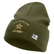 Licensed US Army Veteran Military Embroidered 12 Inch Solid Knit Cuff Long Beanie Made in USA - Olive OSFM