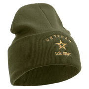 Licensed US Army Veteran Military Embroidered 12 Inch Solid Knit Cuff Long Beanie Made in USA - Olive OSFM