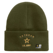 Licensed US Army Veteran Military Embroidered 12 Inch Solid Knit Cuff Long Beanie Made in USA - Olive OSFM