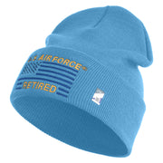 US Air Force Retired with Flag Logo Embroidered 12 Inch Solid Knit Cuff Long Beanie Made in USA - Carolina-Blue OSFM
