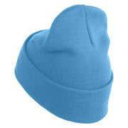 US Air Force Retired with Flag Logo Embroidered 12 Inch Solid Knit Cuff Long Beanie Made in USA - Carolina-Blue OSFM