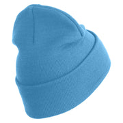 US Air Force Retired with Flag Logo Embroidered 12 Inch Solid Knit Cuff Long Beanie Made in USA - Carolina-Blue OSFM