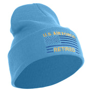 US Air Force Retired with Flag Logo Embroidered 12 Inch Solid Knit Cuff Long Beanie Made in USA - Carolina-Blue OSFM