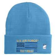 US Air Force Retired with Flag Logo Embroidered 12 Inch Solid Knit Cuff Long Beanie Made in USA - Carolina-Blue OSFM