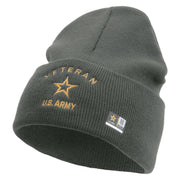 Licensed US Army Veteran Military Embroidered 12 Inch Solid Knit Cuff Long Beanie Made in USA - Charcoal OSFM