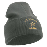 Licensed US Army Veteran Military Embroidered 12 Inch Solid Knit Cuff Long Beanie Made in USA - Charcoal OSFM