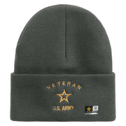 Licensed US Army Veteran Military Embroidered 12 Inch Solid Knit Cuff Long Beanie Made in USA - Charcoal OSFM