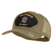 Retired US Navy Patched Solid Cotton Twill Mesh Cap - Khaki OSFM