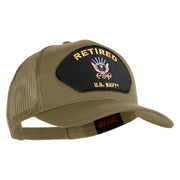 Retired US Navy Patched Solid Cotton Twill Mesh Cap - Khaki OSFM